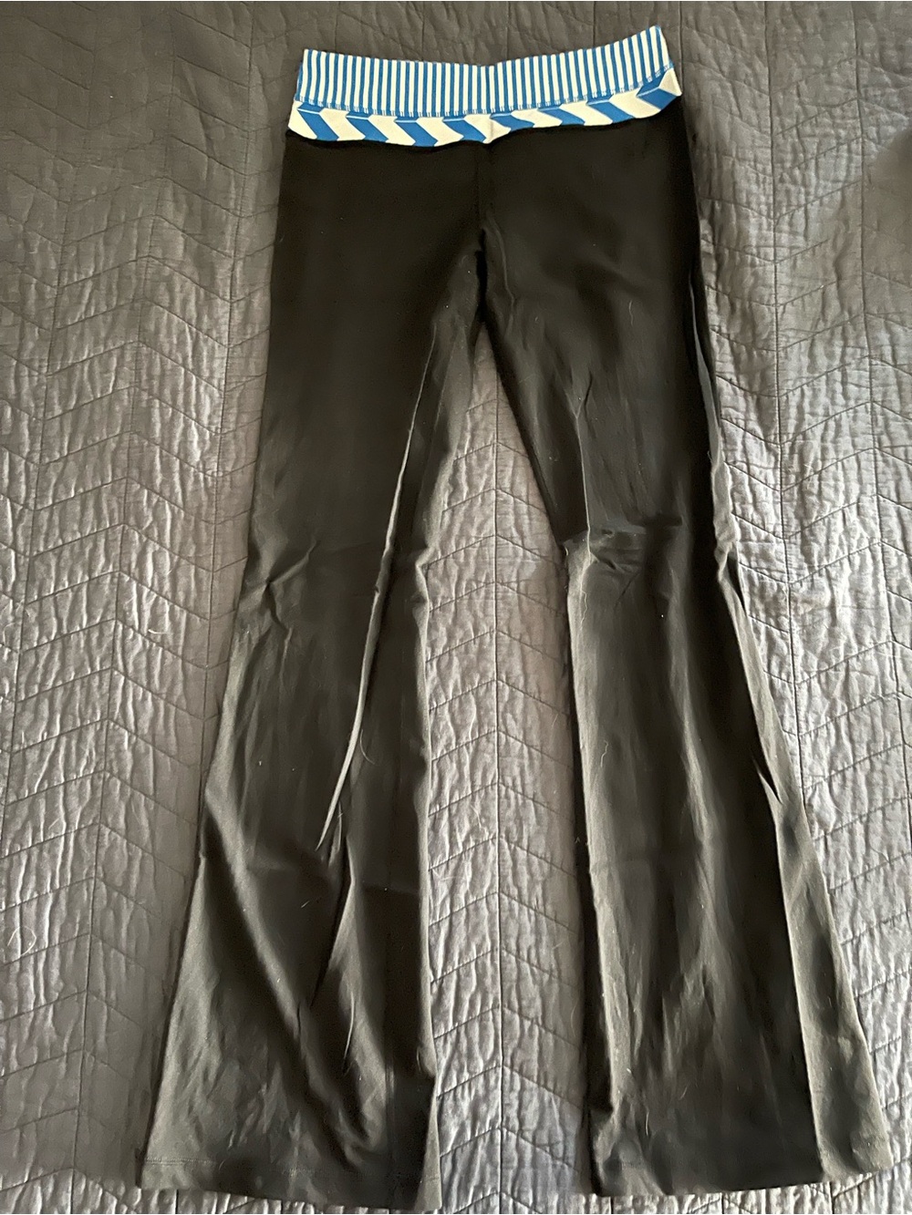 lululemon athletica Black Flare Yoga Pants with Blue-White Waistband